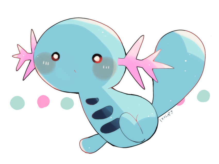 animal_focus blue_skin blush colored_skin commentary_request gills hanabusaoekaki highres no_humans pokemon pokemon_(creature) simple_background solid_circle_eyes solo tail translation_request white_background wooper