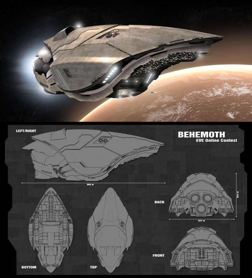 3d absurdres amarr_empire_(eve_online) autodesk_3ds_max_(medium) battleship_(eve_online) bug commentary concept_art eve_online fly from_side glowing hangar highres in_orbit military_vehicle multiple_views no_humans original outdoors photoshop_(medium) planet realistic reference_sheet science_fiction shoc86 sky space spacecraft star_(sky) starry_sky thrusters