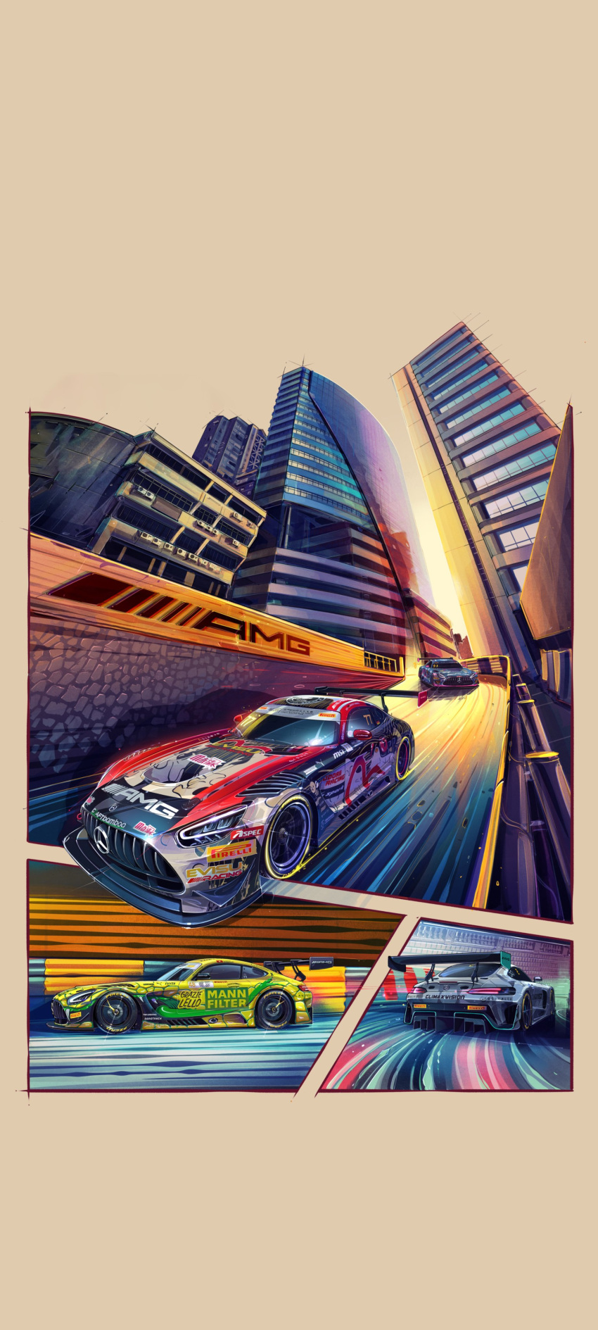 absurdres andrew_mytro building car climax_racing craft-bamboo_racing highres landgraf_motorsports macau mercedes-benz mercedes-benz_amg_gt motion_blur motion_lines motor_vehicle no_humans official_art pirelli race_vehicle racecar racing real_life real_world_location skyscraper spoiler_(automobile) toro_racing vehicle_focus