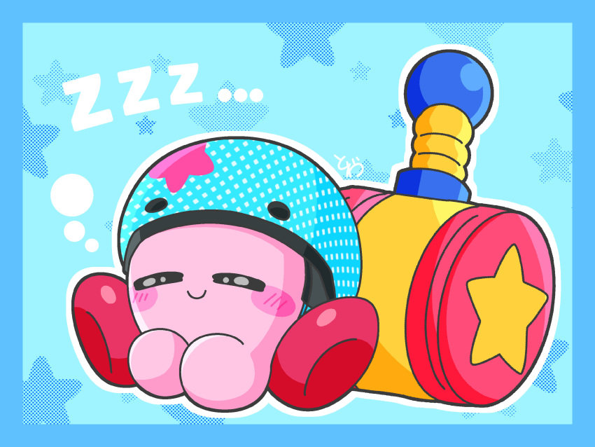 blue_background closed_eyes closed_mouth commentary_request copy_ability highres kirby kirby_(series) kirby_and_the_forgotten_land sleeping twitter_username