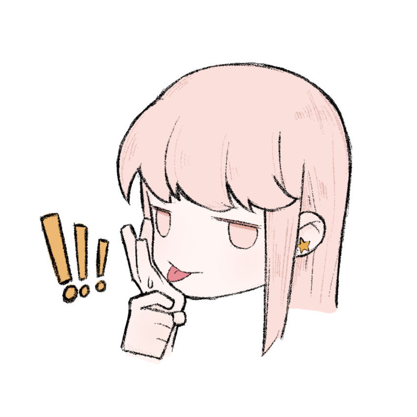 ! !! 2girls asahina_yuni chinese_commentary commentary_request haoxiangkan_nutong head_only highres holding_another's_wrist jitome kyou_wa_kanojo_ga_inai_kara licking_another's_hand long_hair looking_at_viewer multiple_girls pink_eyes pink_hair simple_background solo_focus spoken_exclamation_mark sweatdrop taki_fuuko tongue tongue_out white_background yuri