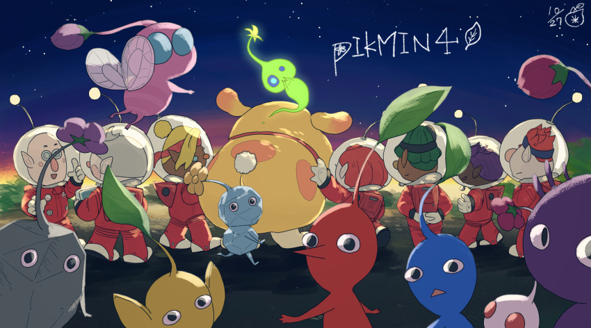animal_collar animal_ears arms_behind_back asymmetrical_bangs backpack bag bald bernard_(pikmin) big_nose black_eyes black_headband black_skin blonde_hair blue_eyes blue_headband blue_pikmin blue_skin blush_stickers boots bud bush buttons closed_mouth collar collin_(pikmin) colored_skin commentary_request cowlick dark-skinned_female dark-skinned_male dark_skin dated dingo_(pikmin) dog_ears dog_tail everyone eyelashes floppy_ears flower flying from_behind frown gauge ghost_tail gloves glow_pikmin green_hair green_skin grey_hair hair_bun hair_over_one_eye hand_on_animal hand_on_own_chest head_mirror headband helmet highres holding holding_tablet_pc ice ice_pikmin insect_wings jumpsuit leaf leaning_to_the_side long_bangs looking_at_another looking_at_viewer looking_back marking_on_cheek marukomarkome night night_sky no_mouth novelty_glasses oatchi_(pikmin) open_mouth outdoors outstretched_arm own_hands_together pikmin_(series) pikmin_4 pink_flower pink_nose pink_skin plump pointing pointing_up pointy_ears pointy_nose purple_flower purple_hair purple_pikmin purple_skin radio_antenna red_bag red_collar red_eyes red_jumpsuit red_pikmin redhead rescue_corps rescue_officer_(pikmin) rock rock_pikmin round_eyewear russ_(pikmin) shepherd_(pikmin) short_hair single_hair_bun sky smile solid_circle_eyes space_helmet spacesuit spiky_hair spots star_(sky) starry_sky straight-on sunset tablet_pc tail talking triangle_mouth very_dark_skin very_short_hair whistle white_footwear white_gloves white_pikmin white_skin winged_pikmin wings yellow_flower yellow_fur yellow_pikmin yellow_skin yonny_(pikmin)