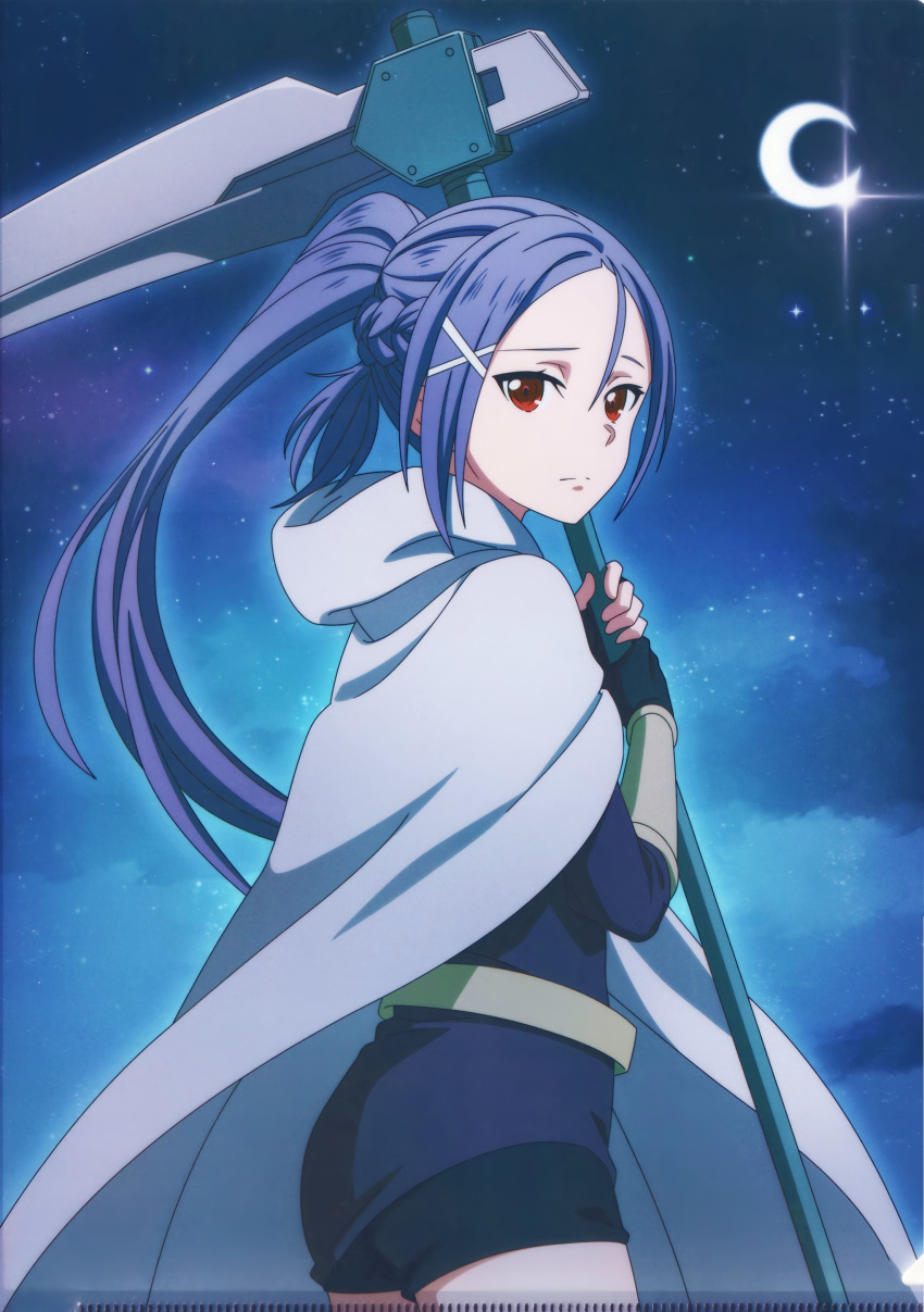 absurdres belt hair_between_eyes hair_ornament high_ponytail highres long_hair mito_(sao) non-web_source red_eyes shorts sword_art_online very_long_hair x_hair_ornament