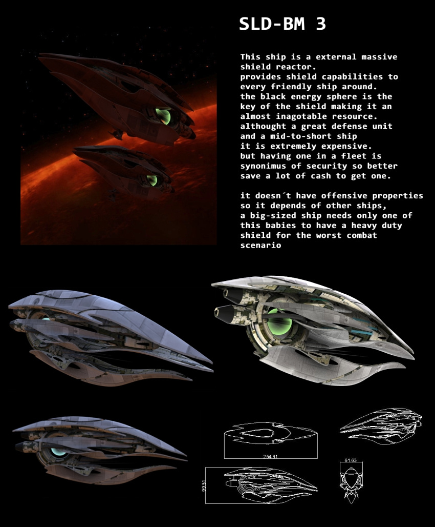 3d commentary concept_art destroyer_(eve_online) elquijote english_text eve_online from_side glowing highres in_orbit military_vehicle multiple_views no_humans original outdoors planet realistic reference_sheet science_fiction sky space spacecraft star_(sky) starry_sky thrusters vehicle_focus