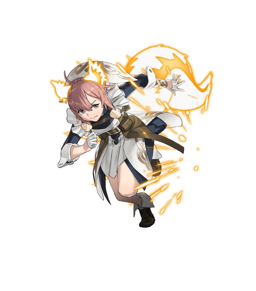 1girl animal_ears ankle_boots boots brown_eyes brown_hair dress fire_emblem fire_emblem_heroes full_body gloves gold_trim highres kozaki_yuusuke non-web_source official_art ratatoskr_(fire_emblem) short_dress solo squirrel_ears squirrel_tail tail transparent_background turtleneck