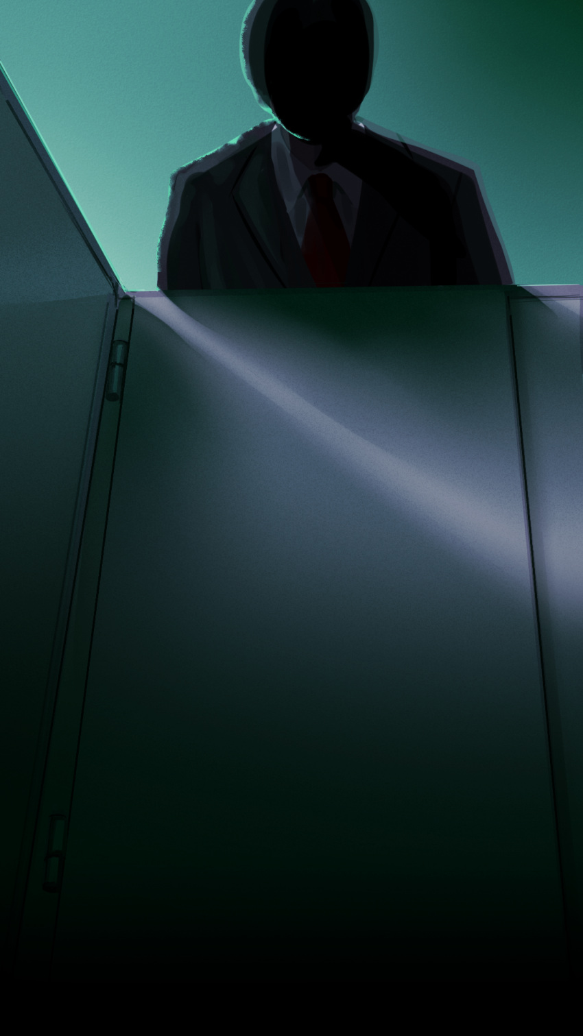 1other black_jacket collared_shirt commentary_request facing_viewer from_below highres jacket kuro_kosyou necktie original other_focus red_necktie shirt solo suit upper_body white_shirt