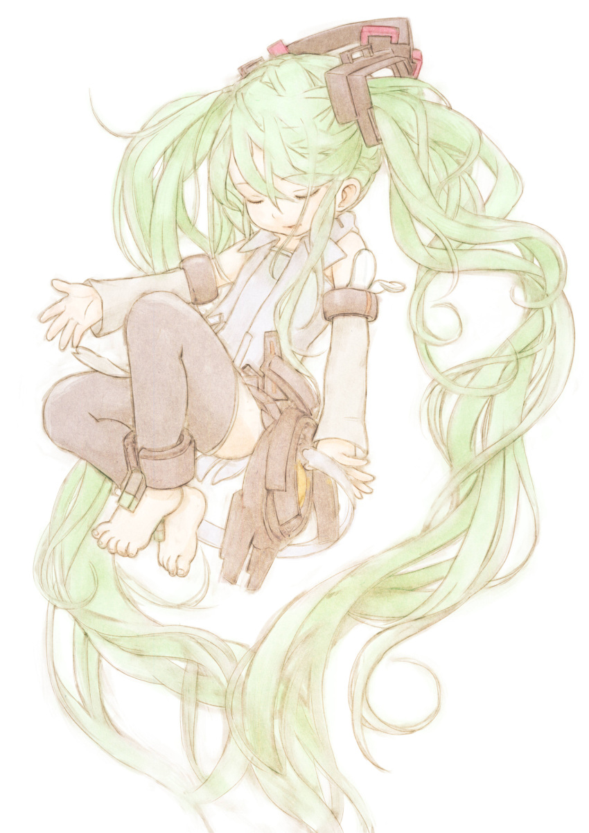 barefoot closed_eyes feral_lemma green_hair hatsune_miku hatsune_miku_(append) highres miku_append psycho twintails vocaloid vocaloid_append