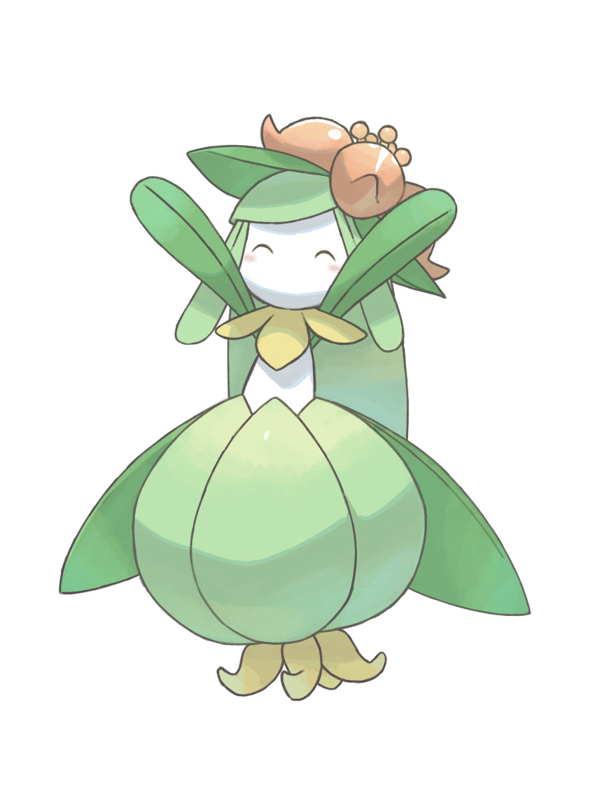 ^_^ absurdres arms_up blush_stickers closed_eyes donnpati full_body happy highres lilligant no_humans pokemon pokemon_(creature) simple_background solo white_background
