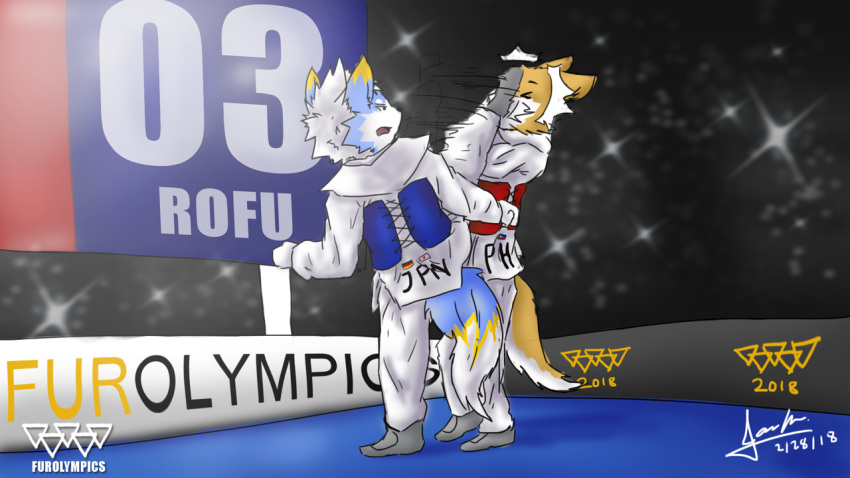 2boys furry furry_male kagazaki_rofu kicking multiple_boys olympics original taekwondo