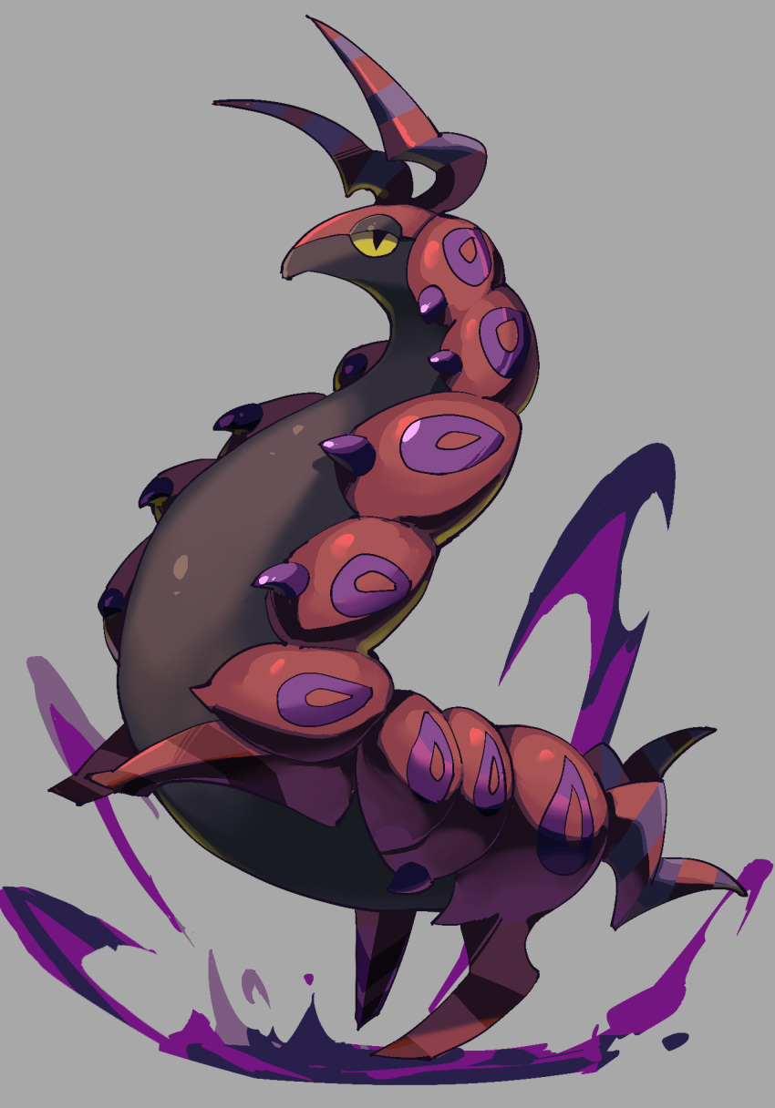 animal_focus black_eyes bug colored_sclera commentary full_body grey_background half-closed_eyes highres himurohiromu liquid looking_at_viewer no_humans pokemon pokemon_(creature) scolipede simple_background solo standing standing_on_one_leg yellow_sclera