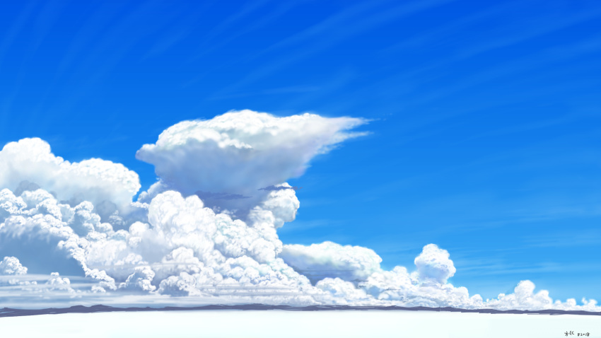 2018 blue_sky clouds commentary_request cumulonimbus_cloud dated day highres kome_(nicoseiga27949230) no_humans original outdoors scenery sky