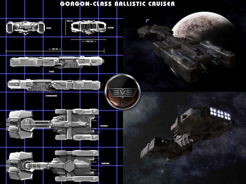 3d battlecruiser_(eve_online) battleship_(eve_online) caldari_state_(eve_online) commentary concept_art eve_online flying from_side glowing highres iljackson logo military_vehicle minmatar_republic_(eve_online) multiple_views nebula no_humans original outdoors planet radio_antenna realistic reference_sheet science_fiction sky space spacecraft star_(sky) starry_sky tempest_(eve_online) thrusters vehicle_focus