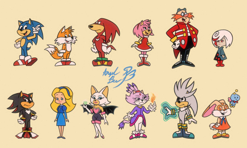6+boys 6+girls amy_rose angelbee623 animal_ears animal_nose artist_name bat_girl blaze_the_cat blue_fur character_request closed_mouth commentary cream_the_rabbit dr._eggman dress english_commentary everyone fire fox_boy furry furry_female furry_male gloves glowing glowing_hand hanna-barbera hedgehog_boy highres knuckles_the_echidna maria_robotnik multiple_boys multiple_girls open_mouth parody red_dress red_footwear rouge_the_bat shadow_the_hedgehog shoes silver_the_hedgehog simple_background smile sonic_(series) sonic_the_hedgehog standing style_parody tail tails_(sonic) thick_mustache two-tone_fur white_gloves