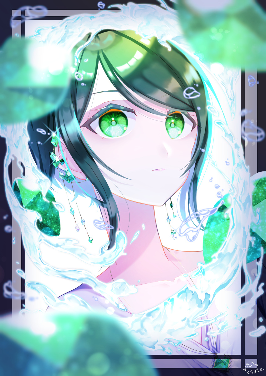 absurdres floating_water green_hair green_theme highres kurage_(idol) leaf looking_up original