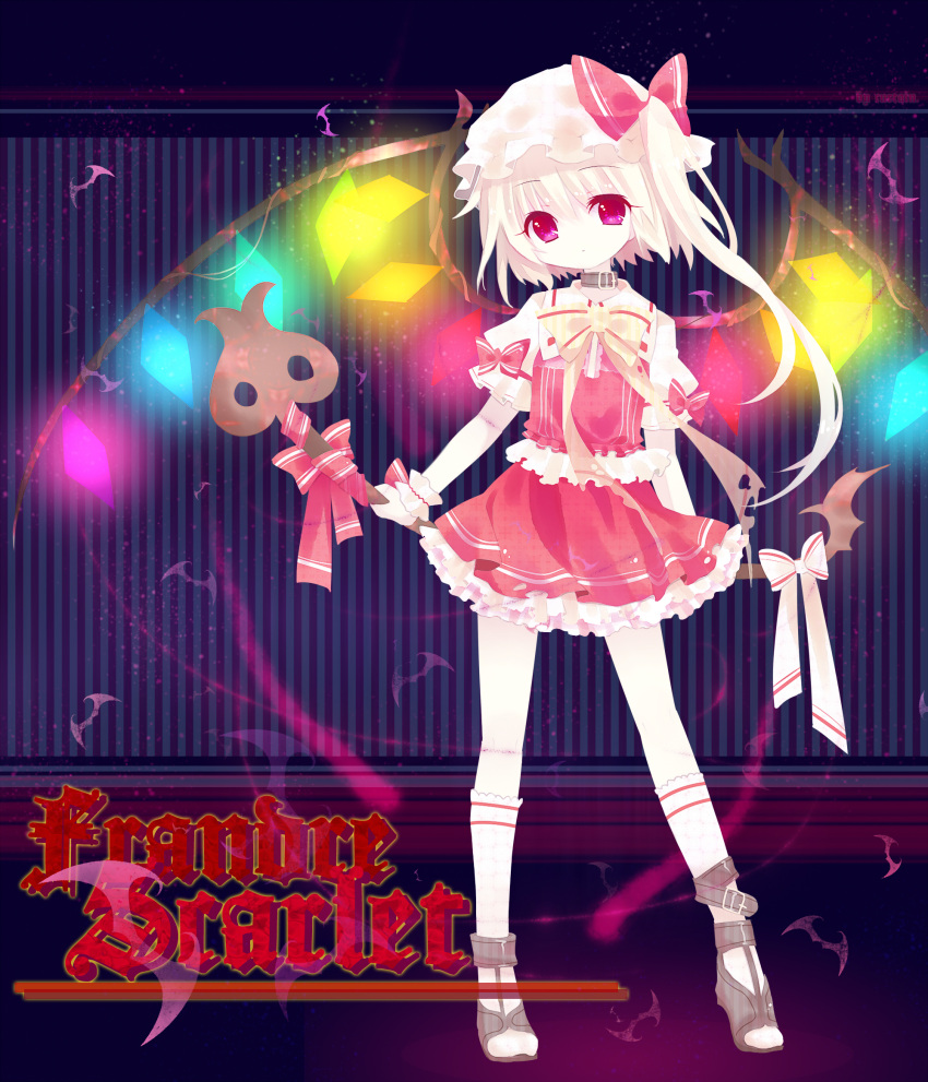 character_name flandre_scarlet hasainomado hat highres ponytail red_eyes short_hair side_ponytail solo touhou wings wrist_cuffs