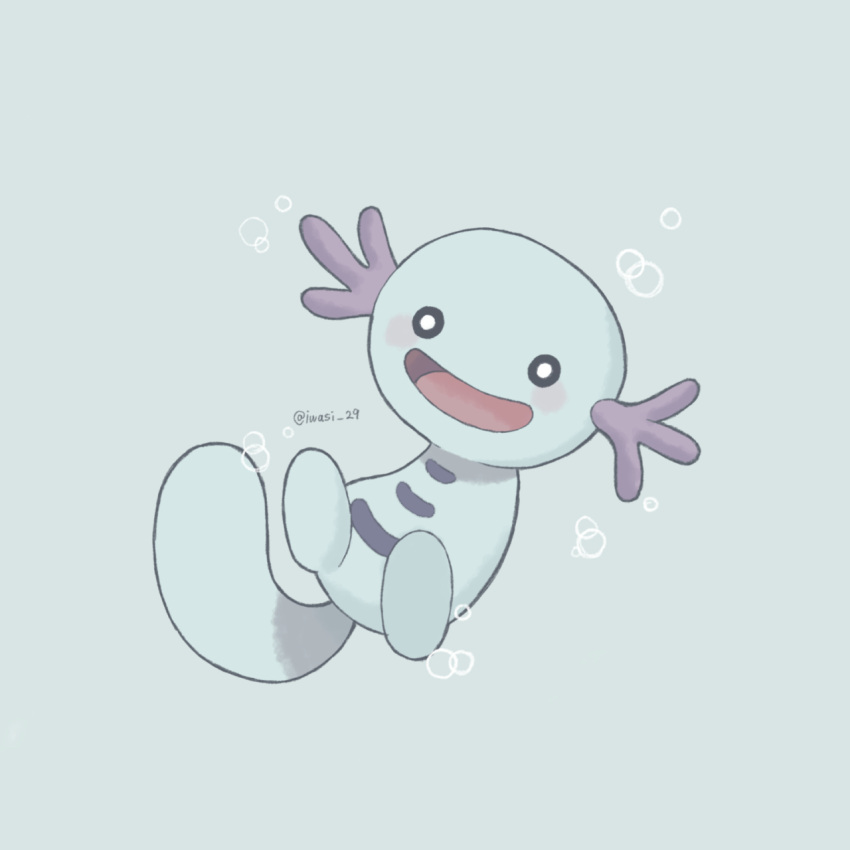animal_focus artist_name black_eyes blue_background blue_skin bubble colored_skin commentary_request highres iwasi_29 no_humans open_mouth pokemon pokemon_(creature) simple_background smile tail twitter_username wooper