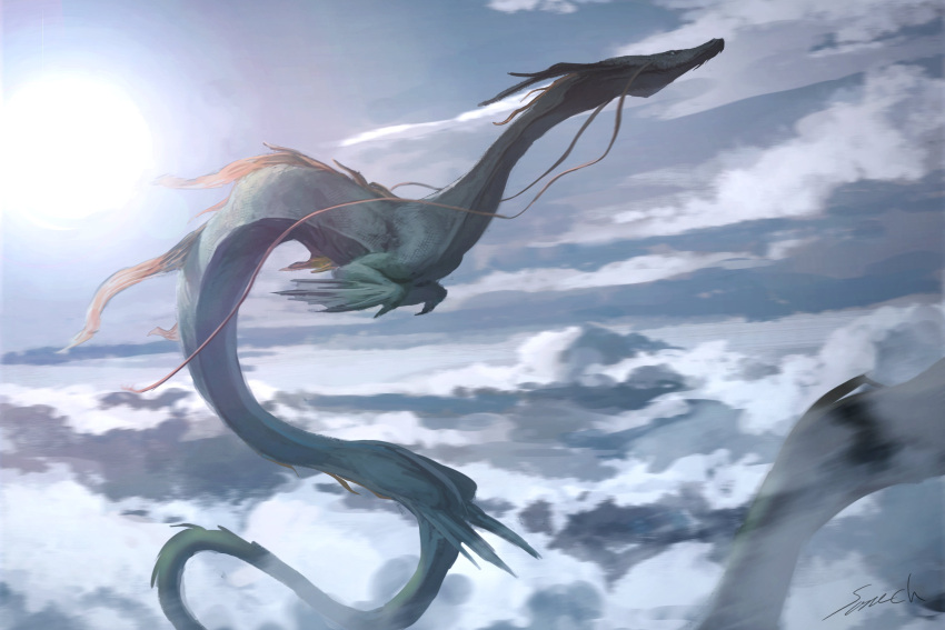 above_clouds absurdres animal animal_focus chinese_zodiac clouds dragon happy_new_year highres original scenery solo sonech year_of_the_dragon