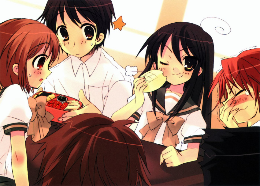 bread food melon_bread melon_pan obentou sakai_yuuji satou_keisaku school_uniform shakugan_no_shana shana star wink yoshida_kazumi