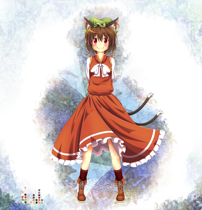 absurdres aps@shugyouchuu brown_hair chen highres red_eyes smile touhou