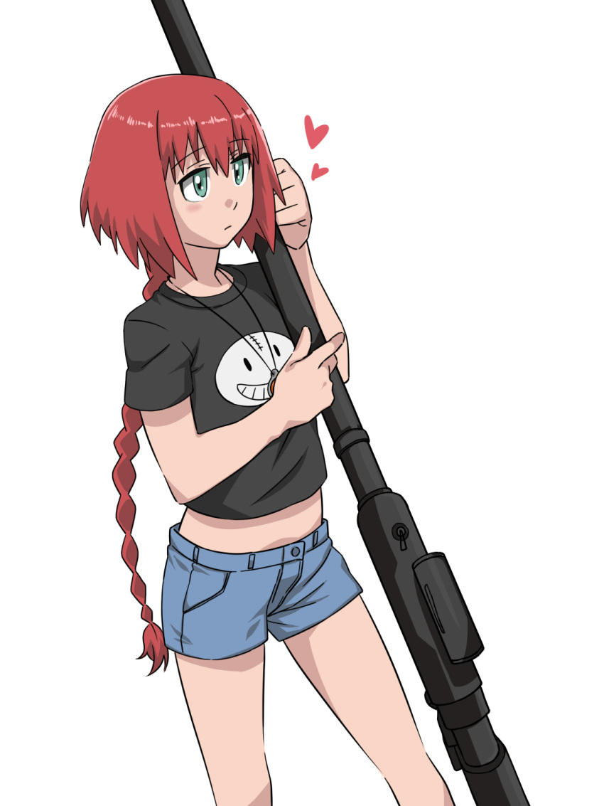 darker_than_black green_eyes gun highres jewelry kyosu necklace red_hair redhead rifle shorts sniper_rifle suou_pavlichenko weapon