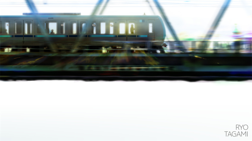artist_name bridge commentary_request motion_blur original overhead_line people simple_background tanaka_ryosuke train white_background