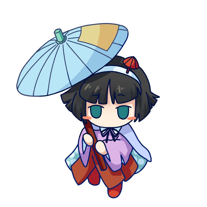 1other absurdres amanomiya_jun androgynous aqua_eyes baila_kuangzi black_hair blue_cape blue_umbrella blush_stickers cape chibi chinese_commentary collared_shirt commentary_request hairband highres holding holding_umbrella len'en long_sleeves no_mouth no_nose oil-paper_umbrella other_focus purple_shirt red_skirt shirt short_hair simple_background skirt solo transparent_background two-sided_cape two-sided_fabric umbrella umbrella_hair_ornament white_hairband wide_sleeves