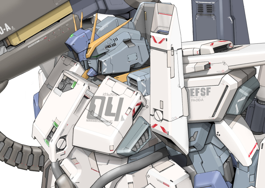 aron_e beam_rifle earth_federation_space_forces energy_gun fazz_(gundam) from_side green_eyes gundam gundam_sentinel highres looking_ahead mecha mobile_suit no_humans robot science_fiction simple_background solo upper_body v-fin weapon white_background
