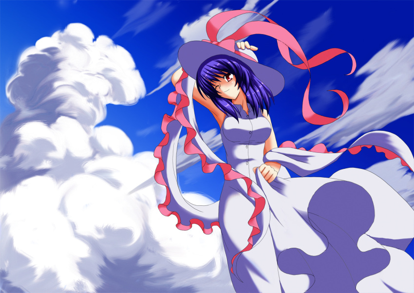 frills hat highres iwanori nagae_iku purple_hair red_eyes shawl short_hair solo touhou