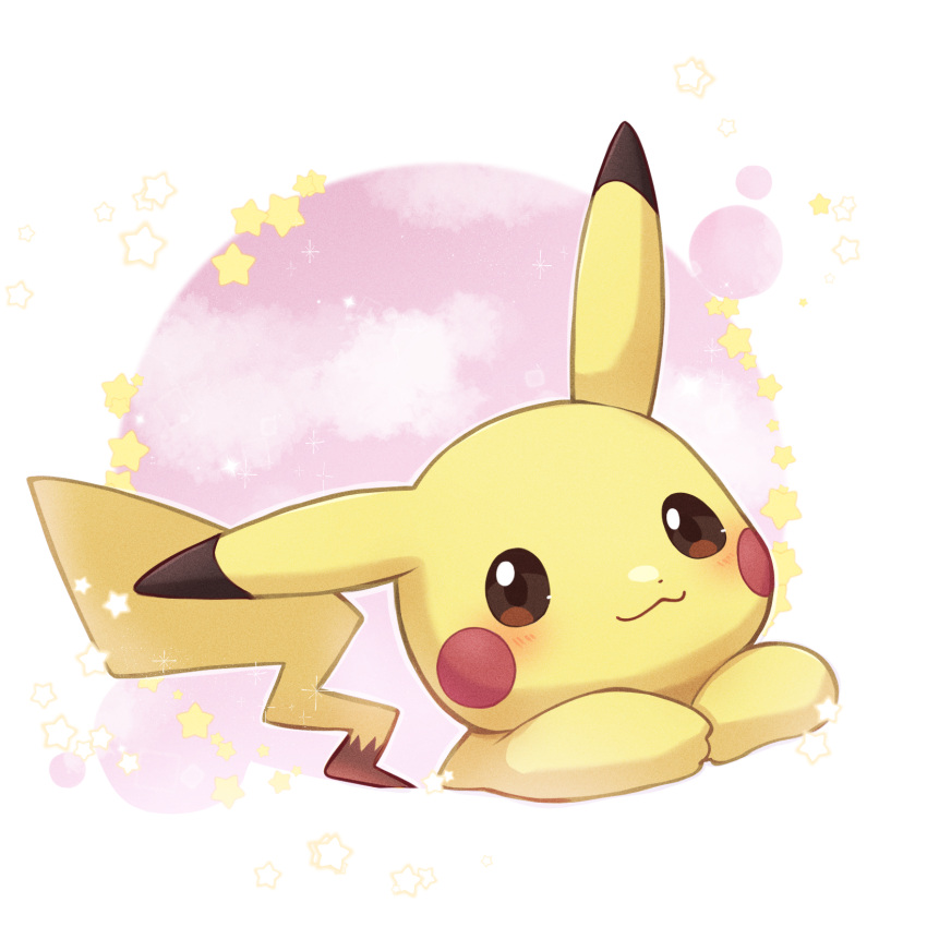 025sakura393 blush brown_eyes closed_mouth commentary_request happy highres looking_at_viewer no_humans pikachu pokemon pokemon_(creature) smile solo star_(symbol)