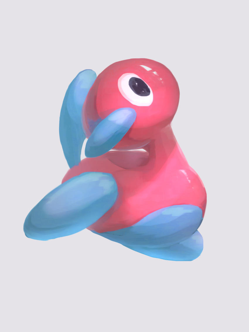 animal_focus black_eyes butter_(oshi8kyoumoh) commentary_request floating full_body grey_background head_tilt highres looking_to_the_side no_humans no_lineart partial_commentary pokemon pokemon_(creature) porygon2 simple_background solo