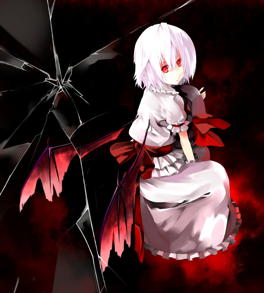 broken_glass glass hat hat_removed headwear_removed highres remilia_scarlet touhou wings zashiki