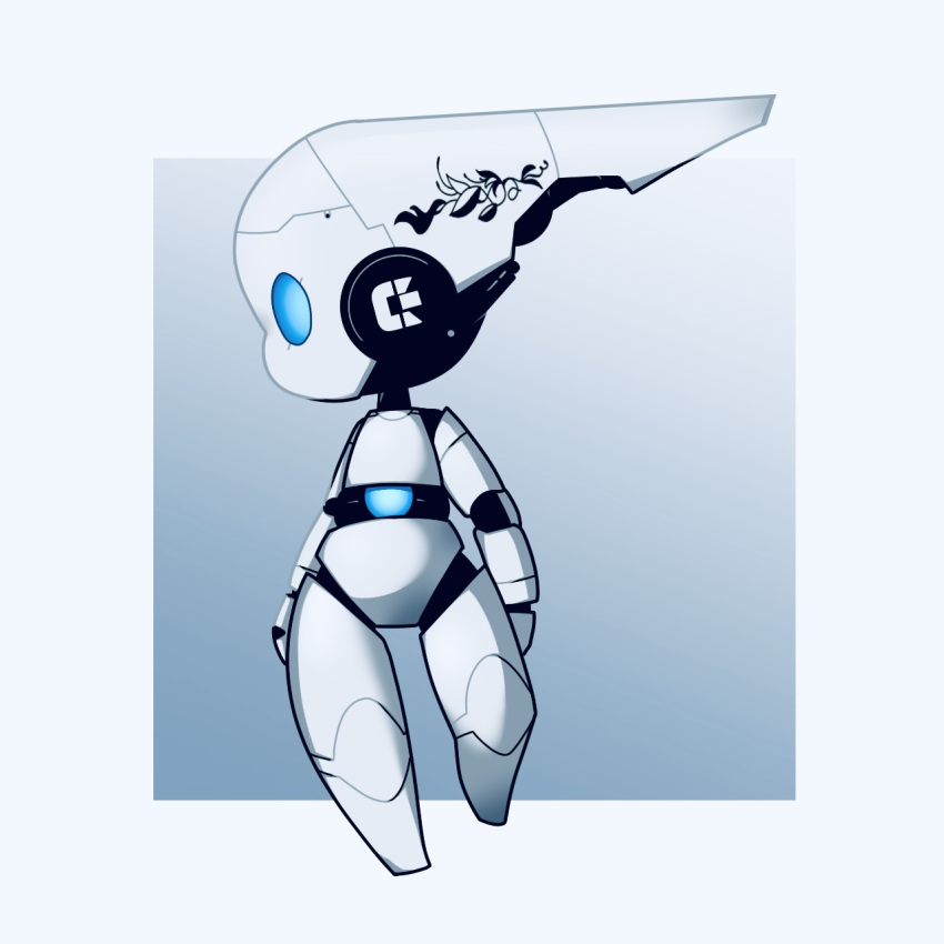 1girl blue_eyes chibi colored_skin disney drossel_von_flugel fireball_(series) highres humanoid_robot joints no_humans no_mouth robot robot_girl robot_joints shiny_skin simple_background solo user_akvs3248 white_skin