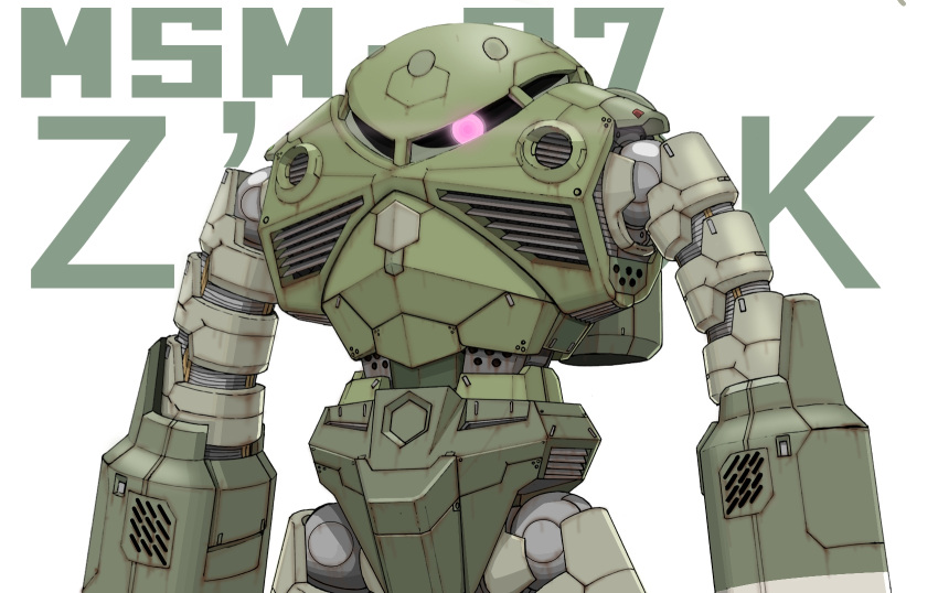 aron_e character_name commentary_request english_text gundam highres looking_at_viewer machinery mecha mobile_suit mobile_suit_gundam no_humans robot science_fiction upper_body white_background z'gok zeon