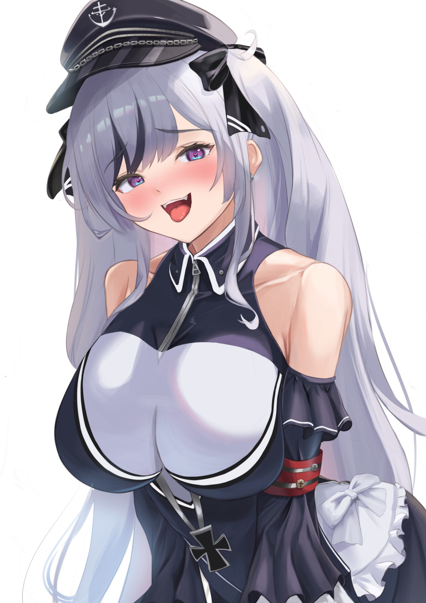 1girl absurdres azur_lane breasts elbe_(azur_lane) highres large_breasts long_hair looking_at_viewer multicolored_hair open_mouth remapack77 solo streaked_hair upper_body violet_eyes white_hair