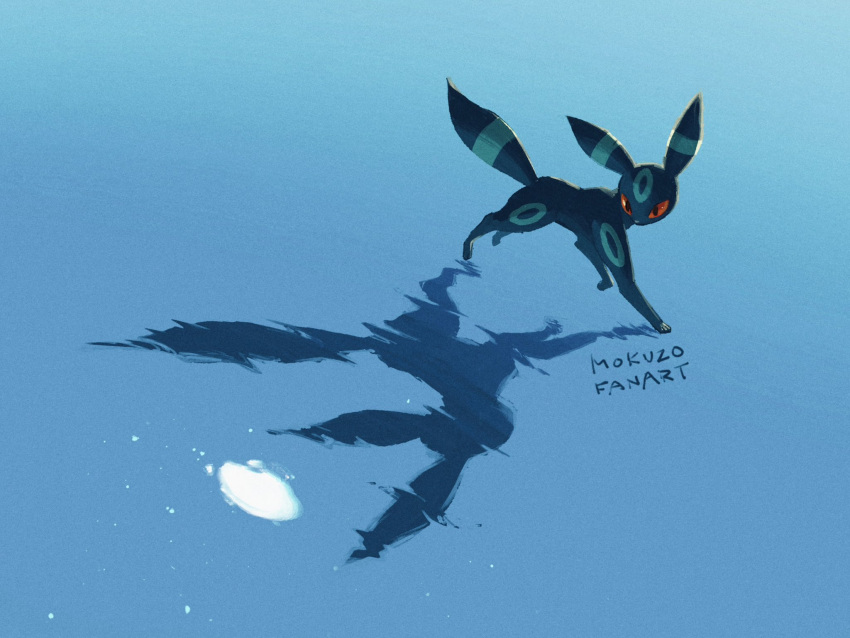 animal_focus artist_name from_side highres looking_to_the_side mokuzou_(moku_ssbu) no_humans outdoors pokemon pokemon_(creature) red_eyes running signature solo umbreon