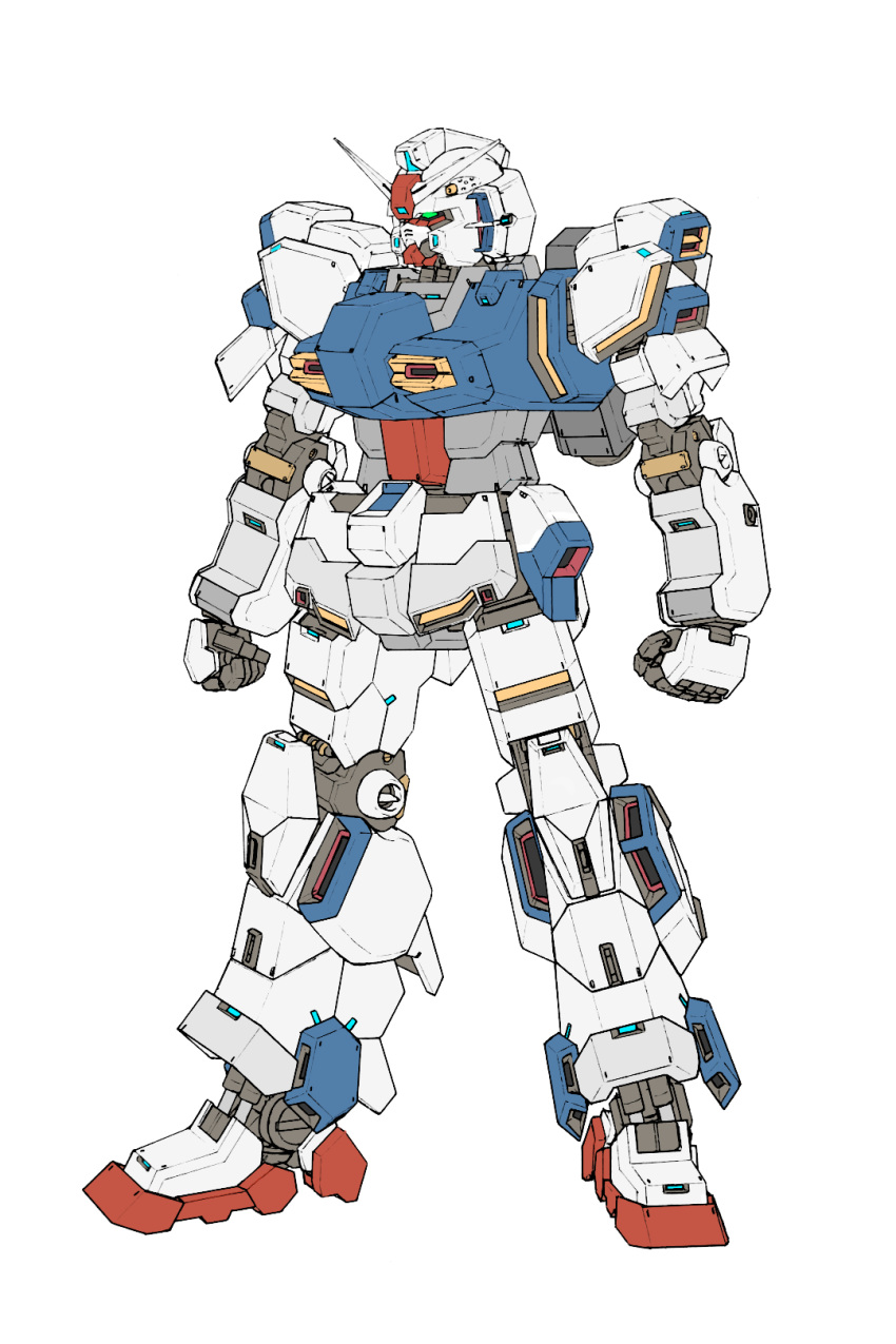 aron_e clenched_hands commentary_request concept_art green_eyes gundam highres light machinery mecha mobile_suit mobile_suit_gundam no_humans original redesign robot rx-78-2 science_fiction sketch v-fin vernier_thrusters white_background