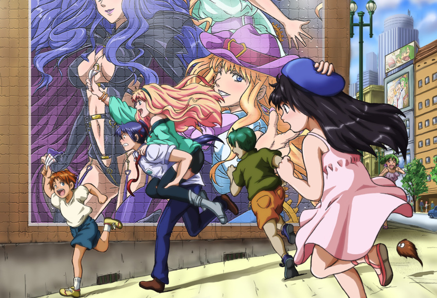 black_hair blonde_hair blue_eyes blue_hair bracelet brown_hair child cleavage cowboy_hat dress earrings green_hair guld_goa_bowman guvava hat hirasawa_meio isamu_dyson jewelry long_hair macross macross_7 macross_frontier macross_frontier:_itsuwari_no_utahime macross_frontier:_the_false_diva macross_plus myung_fang_lone necktie ponytail ranka_lee red_eyes saotome_alto sheryl_nome short_hair single_earring time_paradox western