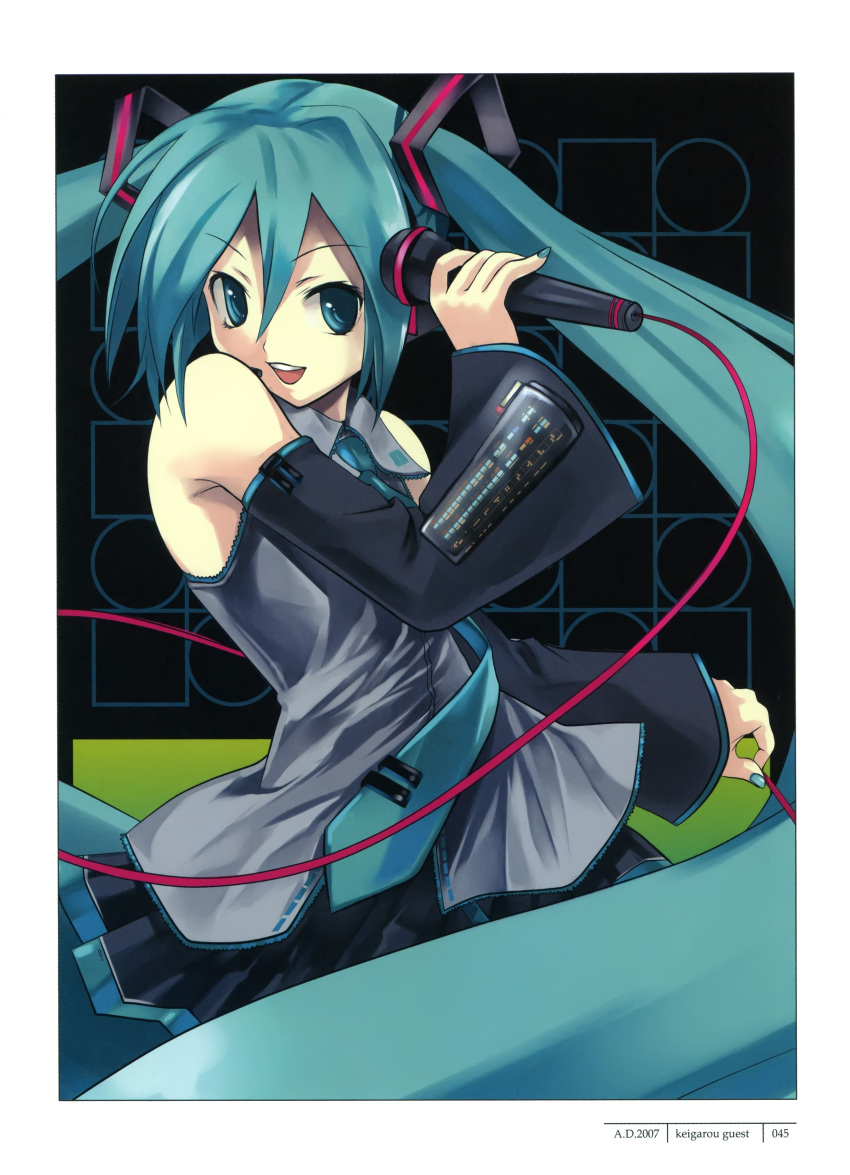 absurdres cradle_(artist) detached_sleeves hatsune_miku highres microphone misaki_kurehito scan solo twintails vocaloid