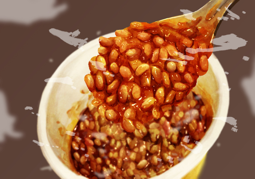 brown_background curry currymeshi food food_focus highres kaneko_ryou no_humans original simple_background spoon steam still_life