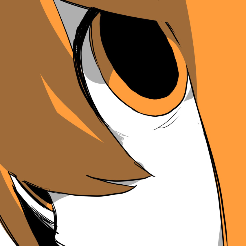 1girl a.i._voice adachi_rei close-up colored_skin hair_between_eyes hashtag_only_commentary highres limited_palette looking_at_viewer mochihamo_chiya orange_eyes orange_hair portrait solo utau white_skin