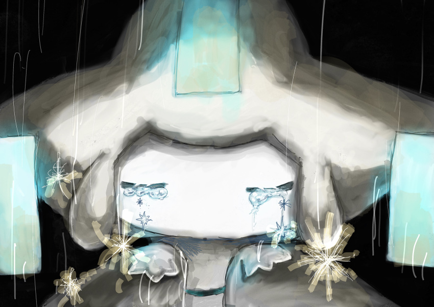 1other black_background closed_eyes colored_skin commentary crying facing_viewer glowing hands_up highres jirachi other_focus pokemon pokemon_(creature) rain sad simple_background solo sparkle straight-on tears tensaitou_tou u_u upper_body white_skin