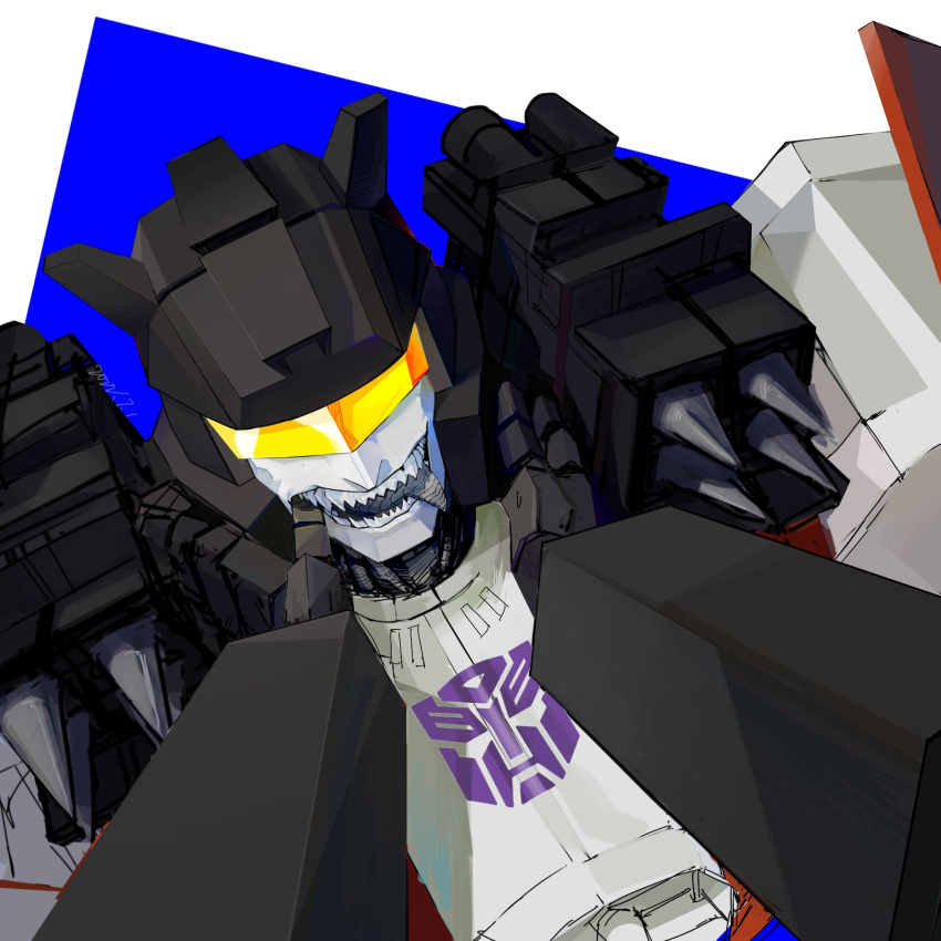assault_visor autobot finger_in_another's_mouth from_above grey_tongue highres jazz_(transformers) mecha open_mouth pov robot science_fiction shangxin_cuiruo_de_gou sharp_teeth solo_focus spikes teeth tongue tongue_out transformers transformers_shattered_glass