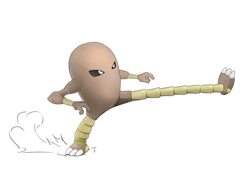 black_sclera claws colored_sclera commentary_request full_body hitmonlee kicking pokemon pokemon_(creature) simple_background solo standing standing_on_one_leg suzuki_(pixiv_9092094) white_background white_eyes