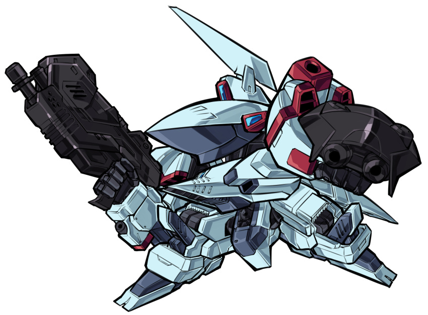 arm_shield armored_core armored_core:_nexus chibi clenched_hand gun highres holding holding_gun holding_weapon mecha no_humans pillar_buster robot science_fiction simple_background solo vixen_(armored_core) weapon white_background