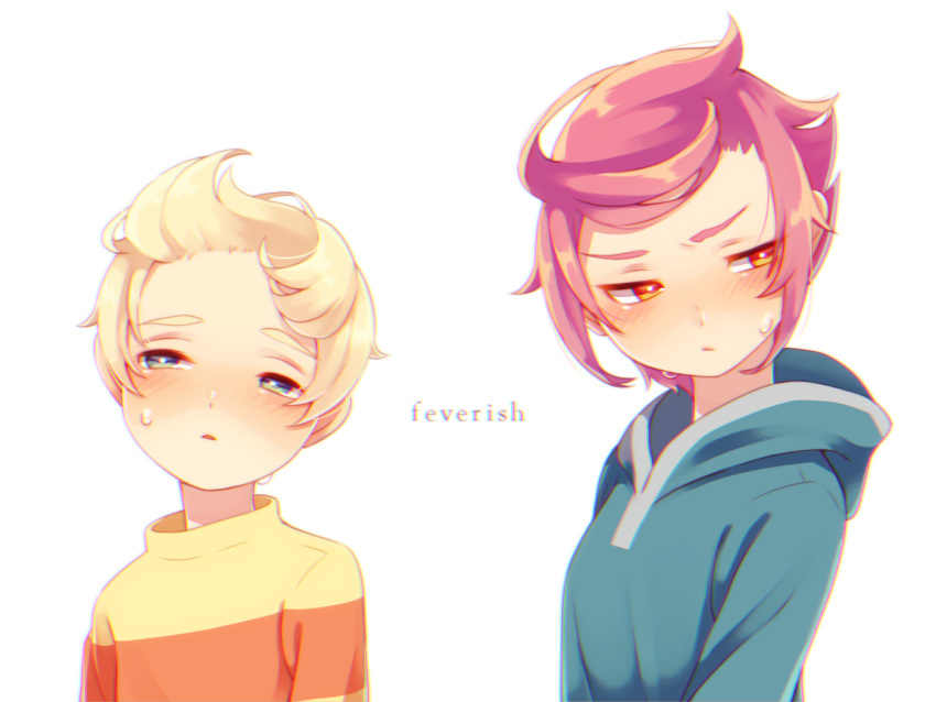 1boy 1girl animification blonde_hair blush breasts brown_eyes closed_mouth duplicate kumatora lucas_(mother_3) mother_(game) mother_3 open_mouth photoshop_(medium) pink_hair pixel-perfect_duplicate shifumame short_hair simple_background white_background