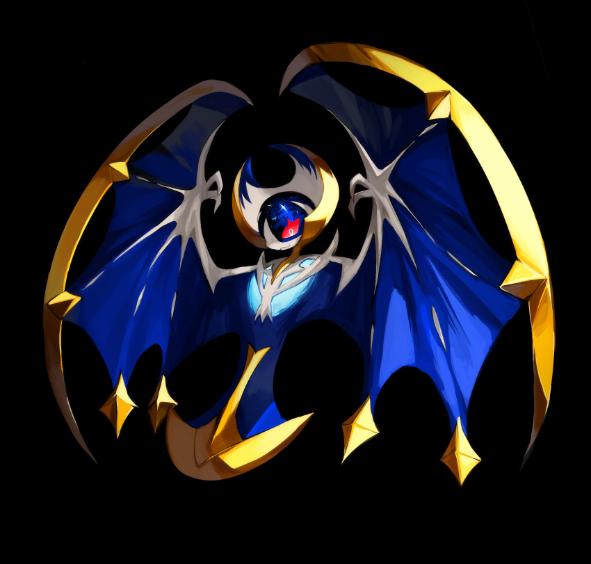 black_background claws closed_mouth commentary_request full_body highres looking_at_viewer lunala no_humans pokemon pokemon_(creature) simple_background smile solo tem_(tem_konp10)