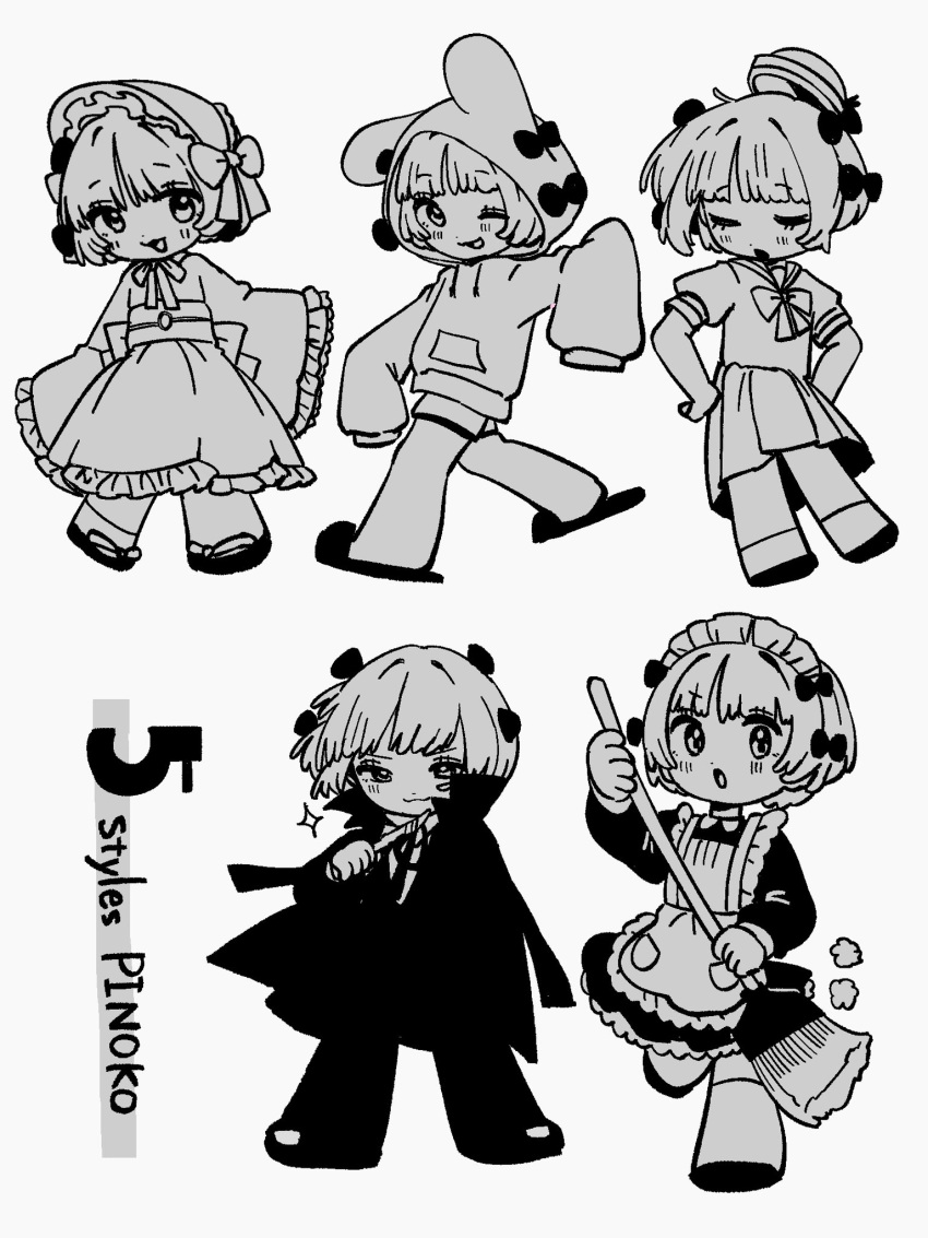 1girl :3 :o ;3 alternate_costume animal_ears animal_hood apron arm_at_side back_bow black_jack_(character) black_jack_(character)_(cosplay) black_jack_(series) blush bob_cut bonnet bow bowtie broom character_name closed_eyes closed_mouth coat collared_dress cosplay dixie_cup_hat dress enmaided enugani05 fake_animal_ears fashion frilled_apron frilled_dress frilled_kimono frilled_sleeves frills full_body greyscale hair_bow hand_up hands_on_own_hips hat highres holding holding_broom holding_scalpel hood hood_up hoodie japanese_clothes kimono leg_up lolita_fashion long_sleeves looking_at_viewer maid maid_apron maid_headdress military_hat monochrome multiple_hair_bows multiple_views neck_ribbon obi obijime one_eye_closed open_mouth pinoko pleated_skirt rabbit_hood ribbon sailor sailor_collar sailor_hat sandals sash scalpel shoes short_hair short_sleeves shorts simple_background skirt sleeves_past_fingers sleeves_past_wrists slippers smile socks sparkle standing u_u very_long_sleeves wa_lolita wide_sleeves zouri