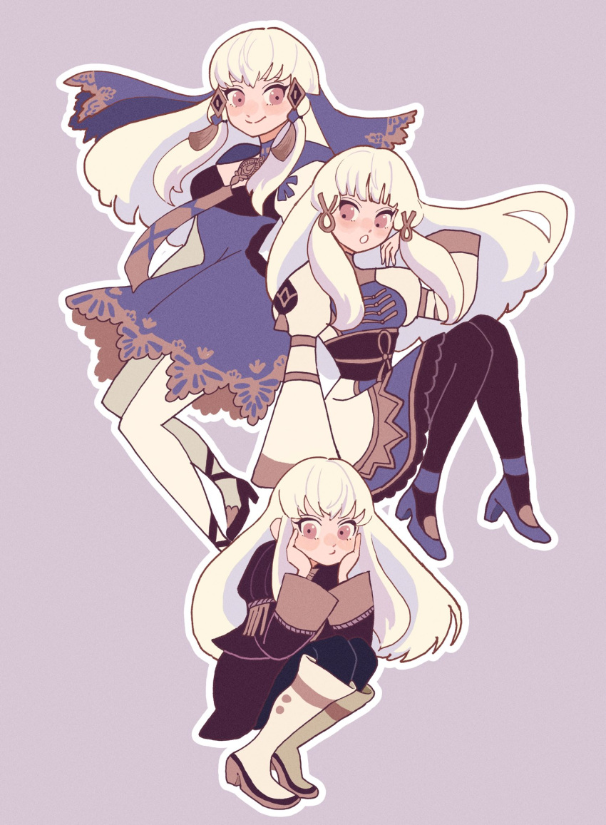 3girls chimney_(chimney0311) fire_emblem fire_emblem:_three_houses fire_emblem_warriors:_three_hopes highres lysithea_von_ordelia multiple_girls official_alternate_costume official_alternate_hairstyle pink_eyes smile tagme white_hair