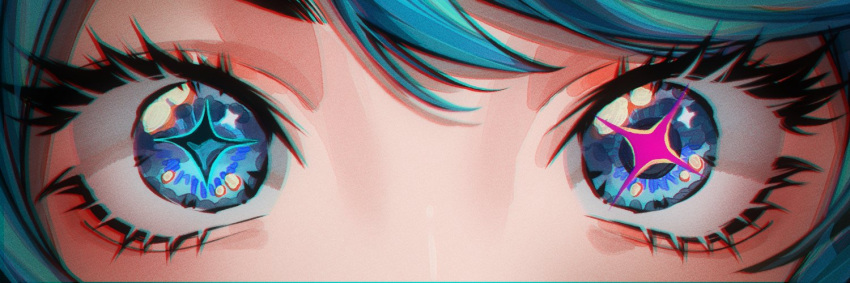 1girl blue_eyes blue_hair close-up eye_focus gwen_(league_of_legends) heterochromia league_of_legends looking_at_viewer shameichi solo straight-on