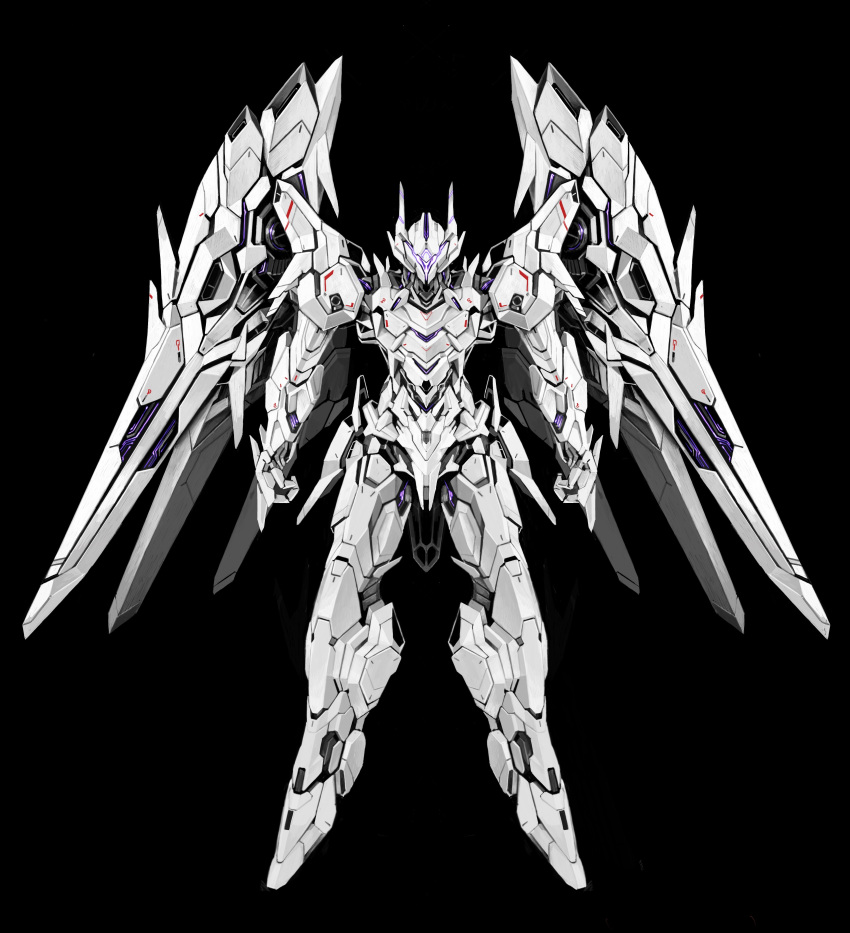 absurdres black_background full_body highres mecha ningen137 no_humans original robot simple_background wings